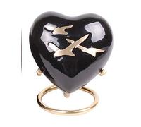 Urna de cremación de corazón pequeña para Cenizas con Tapa Mejorada, Mini urna Conmemorativa de corazón con Caja y Soporte (pájaros Negros)