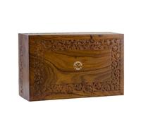 Urna de cremación de palisandro hecha a mano para cenizas humanas para adultos, caja grande de madera con tallado floral, panel inferior seguro, urna conmemorativa hecha a mano de alta calidad, 180 Cu