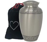 Urna de cremación de peltre con relieve para adultos, metal plateado, urna de cremación