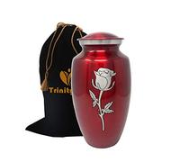 Urna de cremación de rosa eterna - Urna funeraria hecha a mano para adultos - Urna de metal sólido - Urna asequible para cenizas humanas con bolsa de terciopelo gratis, Rojo