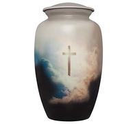 Urna de cremación funeraria - Urna de cremación de cruz en el cielo para cenizas humanas - hecha a mano en aluminio - adecuada para entierro o nicho de cementerio - Tamaño grande para adultos de hasta