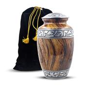 Urna de cremación grabada en plata floral para cenizas humanas para adultos, columbario conmemorativo funerario hecho a mano (200 pulgadas cúbicas), textura de madera, grande, con bolsa