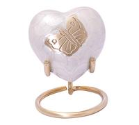 Urna de cremación para Cenizas con Forma de corazón pequeño con Caja y Soporte, diseño de Mariposas Blancas