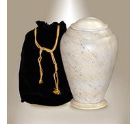 Urna de cremación para cenizas para adultos, urna de cremación de piedra crema, completamente hecha a mano con volumen de 200 pies cúbicos, con bolsa de protección de terciopelo.