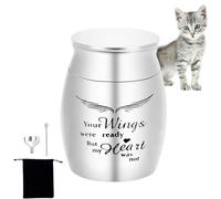 Urna De Cremación Para Mascotas - Recipiente Con Alas De Plumas De Acero Inoxidable | Recuerdo Sellado En Miniatura De 30x40 Mm | Este Pequeño Frasco Conmemorativo Preserva Con Dignidad Las Cenizas De