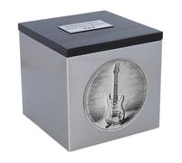 Urna de cremación para músico, diseño de guitarra eléctrica, urna de acero inoxidable y madera para cenizas, caja para cenizas con Fender Stratocaster grabado (placa conmemorativa Sí)