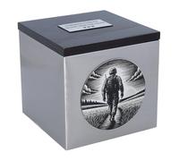 Urna de cremación para soldado, caja de cenizas de veteranos con escena militar, acero inoxidable y madera (placa conmemorativa Sí)