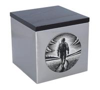 Urna de cremación para soldado, caja de cenizas de veteranos con escena militar, acero inoxidable y madera (placa conmemorativa NO)