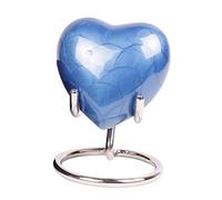 Urna de cremación pequeña de Aluminio con Forma de corazón para Cenizas con Tapa Mejorada, Mini urna Conmemorativa de corazón con Caja y Soporte (Aluminio Azul)
