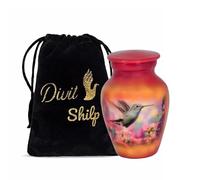 Urna de cremación pequeña Divit Shilp con Estuche de Terciopelo | Elija Entre Colores únicos | Preciosa Mini ficha de Metal para Compartir Cenizas humanas o de Mascotas. (Hummingbird Red, Keepsake)