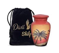Urna de cremación pequeña Divit Shilp con Estuche de Terciopelo | Elija Entre Colores únicos | Preciosa Mini ficha de Metal para Compartir Cenizas humanas o de Mascotas. (Tropical Beach, Keepsake)
