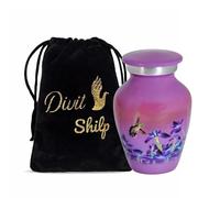 Urna de cremación pequeña Divit Shilp con estuche de terciopelo | Elija entre colores únicos | Preciosa mini ficha de metal para compartir cenizas humanas o de mascotas. (Hummingbird Purple, Keepsake)
