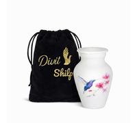 Urna de cremación pequeña Divit Shilp con Estuche de Terciopelo | Elija Entre Colores únicos | Preciosa Mini ficha de Metal para Compartir Cenizas humanas o de Mascotas. (Hummingbird White, Keepsake)