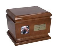 Urna de cremación personalizada de madera maciza con foto y placa personalizada, urna decorativa para cenizas de adultos, ataúd funerario (placa Sí)
