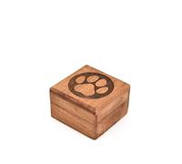 Urna de gato hecha a mano para cenizas de perro o gato, caja de recuerdo de madera de acacia con huella grabada (10,16 cm x 10,16 cm x 6,35 cm)