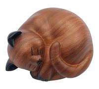 Urna de gato para cenizas, urna de cremación de resina para gatos, urna conmemorativa de animales pequeños con textura de madera sintética marrón, figura decorativa de recuerdo para la pérdida de