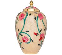 Urna funeraria de Liliane - Urna de cremación para cenizas humanas - Hecho a mano en latón y esmaltado a mano - Urna de entierro en casa o en nicho en Columbarium (Fleur). Se adapta a restos cremados de adultos.