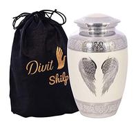 Urna funeraria para Cenizas humanas con Bolsa de Terciopelo, para Adultos de hasta 100 kgs by Divit Shilp (White Angel Wings, Adult)