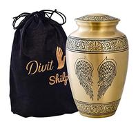 Urna funeraria para Cenizas humanas con Bolsa de Terciopelo, para Adultos de hasta 100 kgs by Divit Shilp (Golden Angel Wings, Adult)