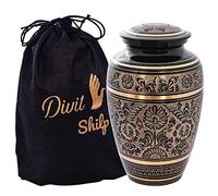 Urna funeraria para Cenizas humanas con Bolsa de Terciopelo, para Adultos de hasta 100 kgs by Divit Shilp (Black & Gold, Adult, Adult)