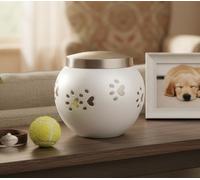 Urna funeraria para Mascotas conmemorativas contenedor Olla Olla | urna de latón | urna de Metal | urna funeraria | Urna Conmemorativa | Urna para Perros y Gatos (Blanco)