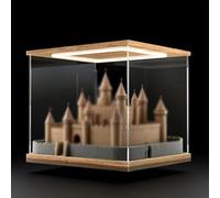 Urna Metacrilato Vitrina de Acrílico Transparente con Iluminación, Caja Grande de Vidrio Alternativo oara Souvenirs, Maquetas y Manualidades, Cajas Largas para Zapatos con Base y Tapa de Madera Vetead