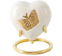Urna para Cenizas Humanas Corazón Soporte Conmemorativa, Mariposa Blanco 3" | recipiente, cofre funerario, caja conservación, vasija decorativa, condolencia duelo regalo recuerdo deco, pérdida, simpatía