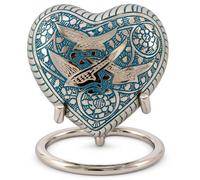 Urna para Cenizas Humanas Corazón Soporte Conmemorativa, Pájaro Verde 3" | recipiente, cofre funerario, caja conservación, vasija decorativa, condolencia duelo regalo recuerdo deco, pérdida, simpatía