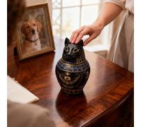 Urna Para Mascotas - Resina 12x20.5cm | Estatua De Urna De Cremación Del Dios Gato Egipcio | Escultura Inspirada En La Mitología Egipcia Antigua | Recuerdo Conmemorativo Para Cenizas Para Honrar A Sus