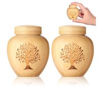 Urna pequeña para Cenizas humanas de bambú, Mini urna para Cenizas humanas con patrón de árbol de la Vida Grabado, Mini urna de Recuerdo para Las Cenizas de Mascotas (árbol de la Vida, 2 Unidades)