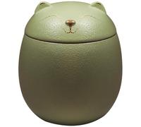 Urna Pequeña para Mascotas Pintada Y Dorada, Caja para Cenizas con Forma De Gato, Decoración De Cerámica Horneada A Mano, Memorial Funerario(Green Color)