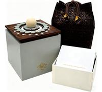 Urnas de madera para mascotas para perros y gatos, urna de cremación para mascotas, diseño de loto con forro de terciopelo y bolsa de almacenamiento de brocado de canción (gris)