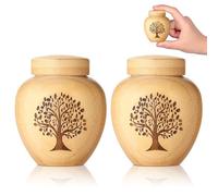 Urnas pequeñas para Cenizas humanas Hechas de bambú, Juego de 2, Mini urnas de cremación para Cenizas humanas o Mascotas, urnas Decorativas con patrón de árbol de la Vida Grabado