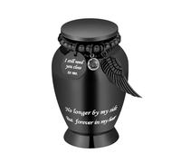 Urnas pequeñas para cenizas humanas, urna de cremación de recuerdo para cenizas humanas con dije de alas, mini urna funeraria personal para mascotas (alas grandes negras)