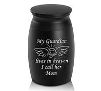 Urnas pequeñas para cenizas humanas, urna funeraria de 2.75 pulgadas de alta cremación, alas celestiales de paz, urna funeraria para compartir mi ángel de la guarda vive en el cielo I Call Her Mom-Urna decorativa conmemorativa urna