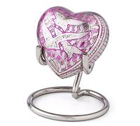 UrnsWithLove - Cenizas de cremación con Tapa Mejorada, urna Conmemorativa de corazón con Caja y Soporte (pájaros voladores), Talla única