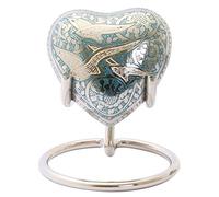 UrnsWithLove Urna de Aluminio con Forma de corazón para Cenizas con Tapa Mejorada, urna Conmemorativa con Caja y Soporte (pájaros voladores Azules)