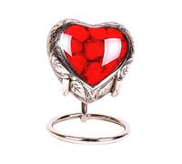 UrnsWithLove Urna de cremación con Forma de corazón para Cenizas con Nueva Tapa Mejorada, urna Conmemorativa de corazón pequeño con Lazo y Soporte (Nublado Rojo)