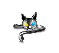 URONE Anillo de gato negro de plata de ley 925 con bonito gato negro, anillo abierto para mujeres amantes de los gatos, Metal, Sin piedras preciosas