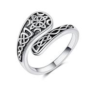 URONE Anillo de nudo celta de plata de ley con nudo cruzado ajustable anillo de bruja joyería irlandesa para mujeres
