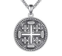 URONE Cadena de cruz de Jerusalén para hombre, de plata de ley con colgante de cruz religiosa, regalo religioso