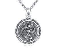 URONE Cadena de Piscis, plata de ley 925, colgante de Piscis, signo del zodiaco, collar, joyas, regalos