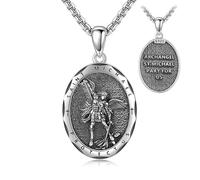URONE Colgante de San Miguel para hombre, plata de ley, amuleto, medalla, colgante protector, joyería religiosa, regalos para hombres, Plata esterlina, No es una piedra preciosa