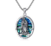 URONE Collar con colgante de cruz, crucifijo, Virgen María, oración de serenidad, semillas de mostaza, plata de ley, joyería religiosa cristiana, regalo para mujeres y hombres, 0.81*1.14 inch, Plata