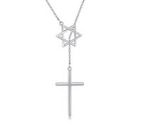 URONE Collar con colgante de cruz de estrella de David, plata de ley, cruz de David, collar con colgante de cruz judía, regalo para mujer, Plata esterlina, No es una piedra preciosa