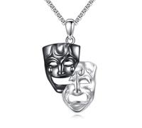 URONE Collar con máscaras de comedia y tragedia, plata de ley 925, máscaras de teatro, colgantes, máscaras, joyas, regalos para mujer