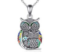 URONE Collar de búho de plata de ley 925 con colgante de dos búhos, regalo para mujeres y madres, Plata de ley, No es una piedra preciosa