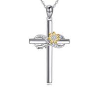 URONE Collar de cruz para mujer, plata de ley, cruz, girasol, infinito, collar cristiano, regalo para mujer