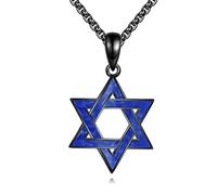 URONE Collar de estrella de David de plata de ley negra con colgante de estrella judía para hombre y mujer, Plata esterlina, No es una piedra preciosa
