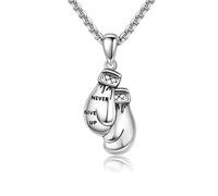 URONE Collar de guante de boxeo de plata de ley 925 con colgante de boxeo deportivo, nunca te rindas, guantes de boxeo, joyería de regalo para hombres y mujeres, Plata de ley, No es una piedra